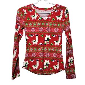 No Boundaries Christmas Llama Long Sleeve Top Juniors Small (3-5)